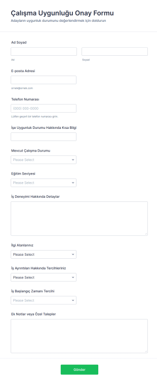 Çalışma Uygunluğu Onay Form Şablonu