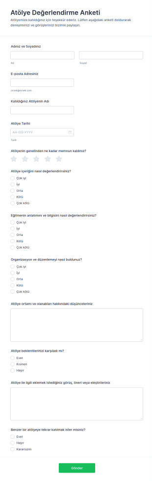Çalıştay Değerlendirme Anketi 🎓 Form Şablonu