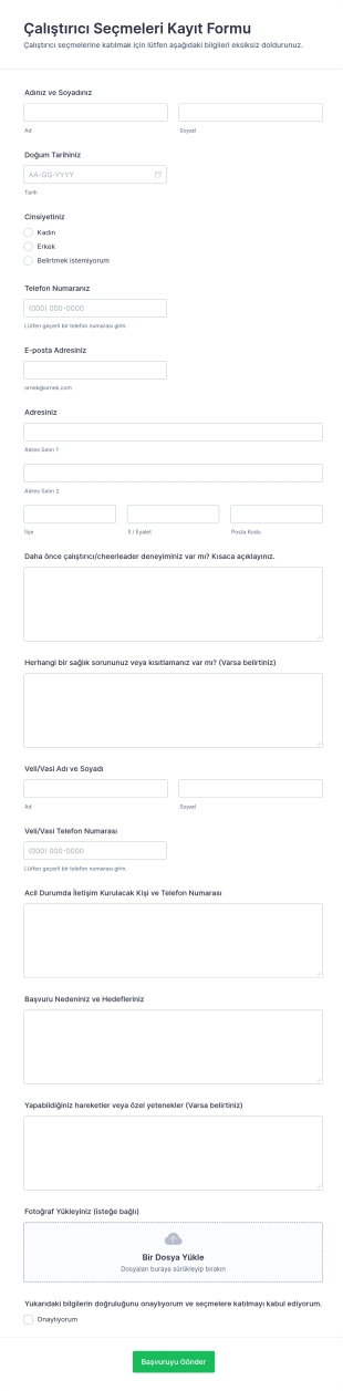 Çalıştırıcı Seçmeleri Kayıt Form Şablonu