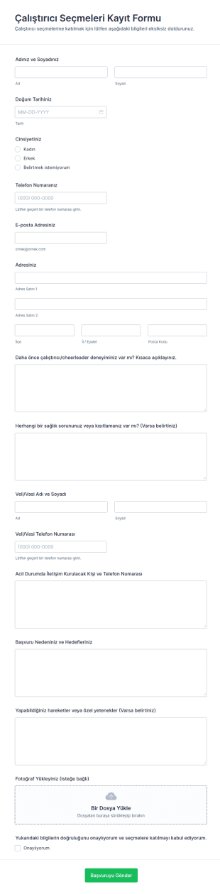 Çalıştırıcı Seçmeleri Kayıt Form Şablonu