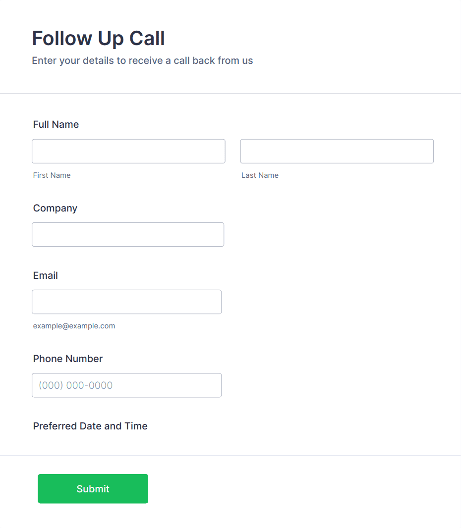 Call Back Form Template | Jotform