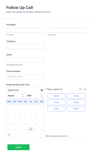 Call Back Form Template