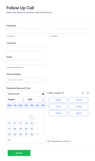 Call Back Form Template