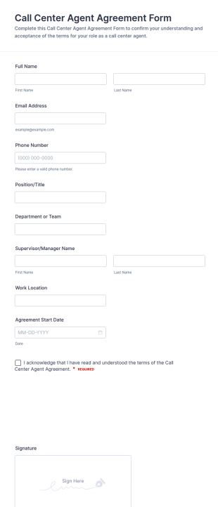 Call Center Agent Agreement Form Template