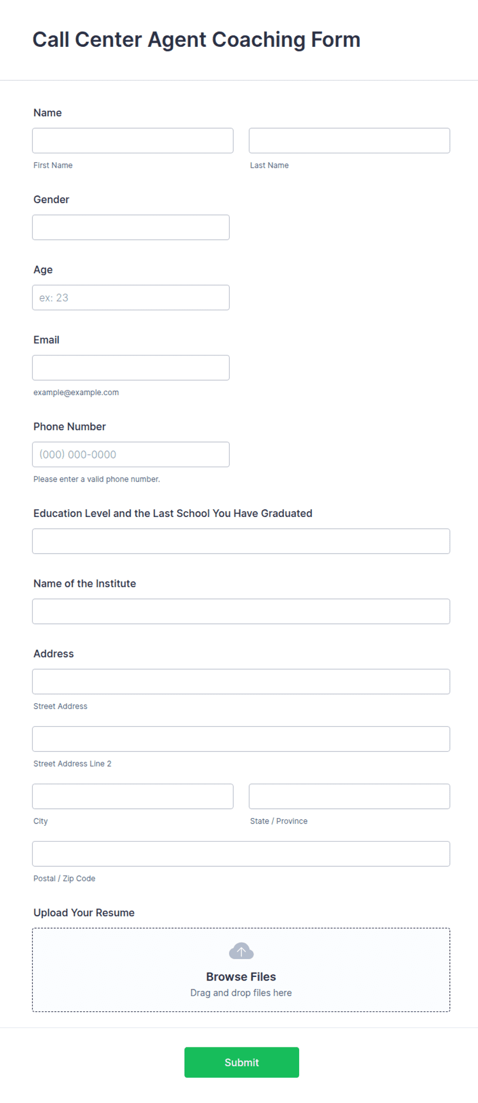 Call Center Agent Coaching Form Template Jotform