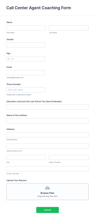 Call Center Agent Coaching Form Template