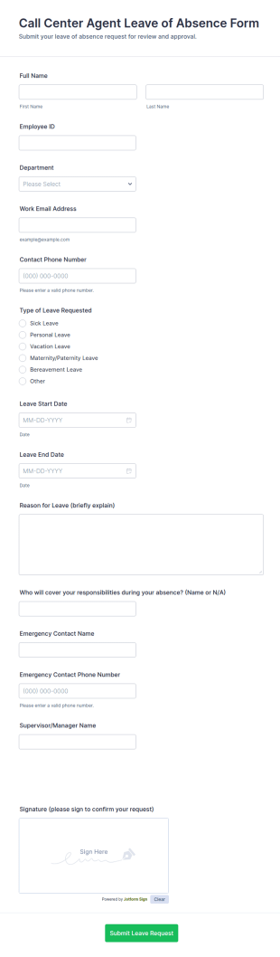 Call Center Agent Leave Of Absence Form Template