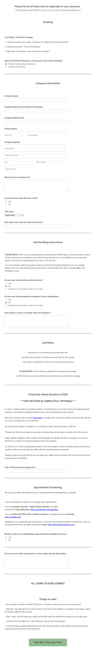 Call Center Customer Onboarding Form Template