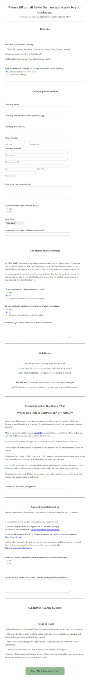 Call Center Customer Onboarding Form Template