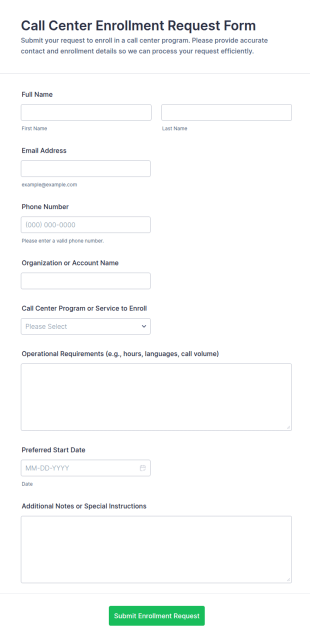 Call Center Enrollment Request Form Template
