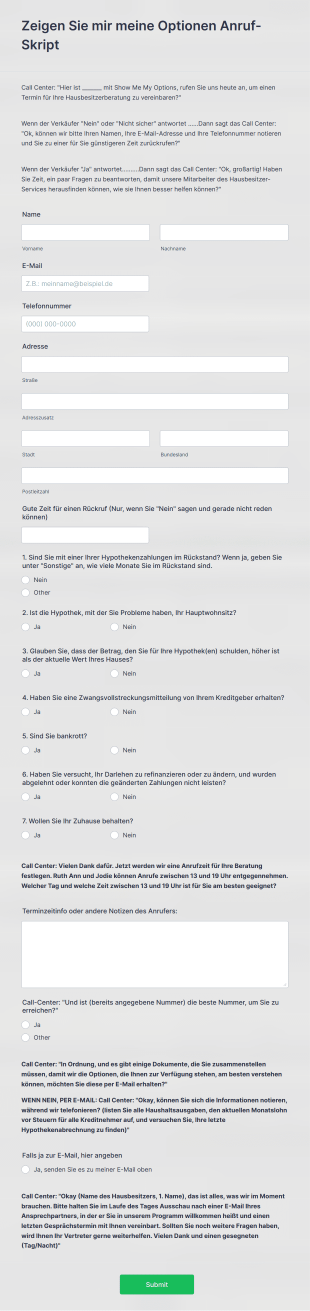 Call Center Formular Form Template