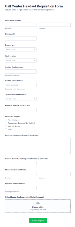 Call Center Headset Requisition Form Template