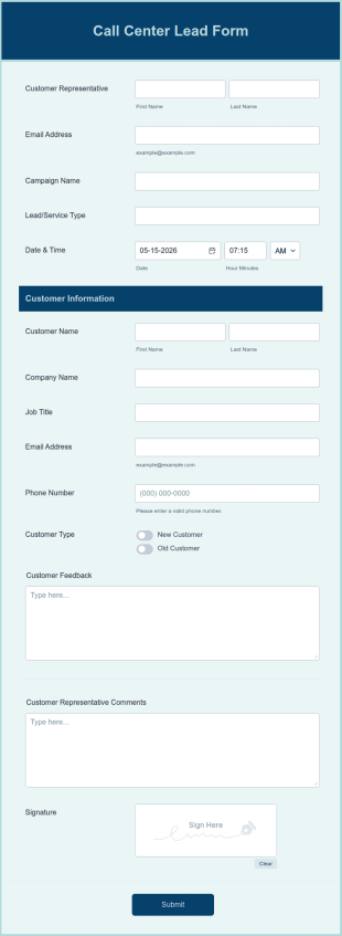 Call Center Lead Form Template