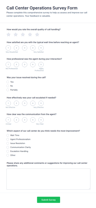 Call Center Operations Survey Form Template