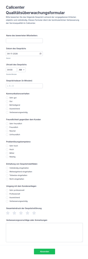 Call Center Qualitätsüberwachung Umfrage