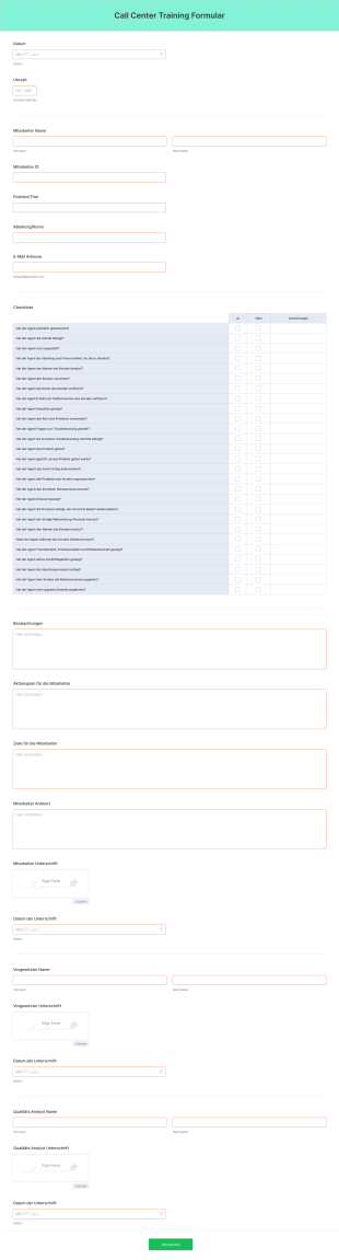 Call Center Training Formular