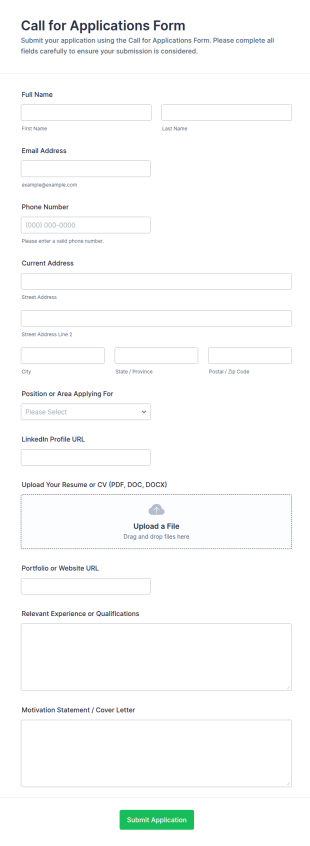 Call For Applications Form Template