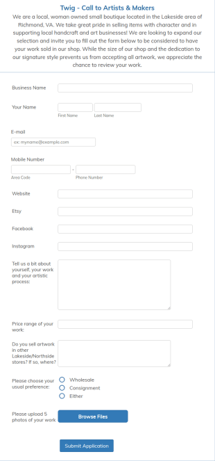 Call For Artists & Makers Form Template
