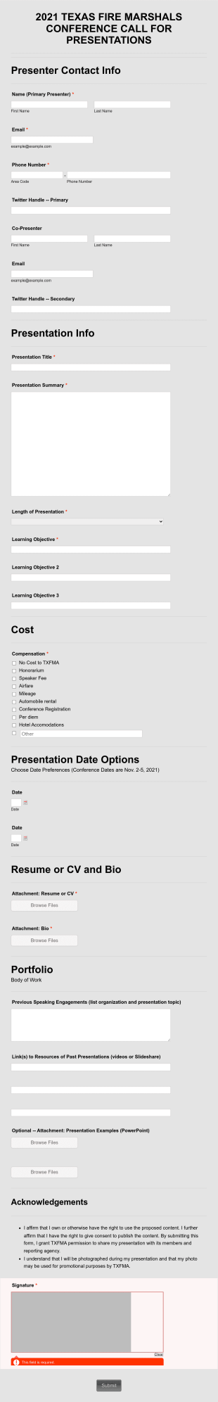 Call For Presentations Form Template