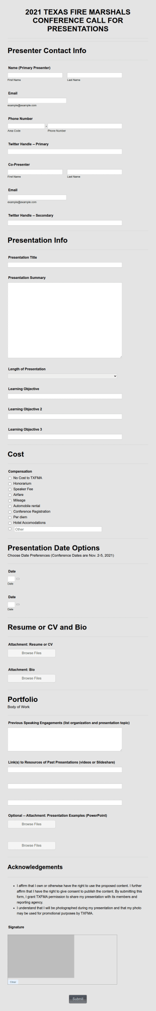 Call For Presentations Form Template
