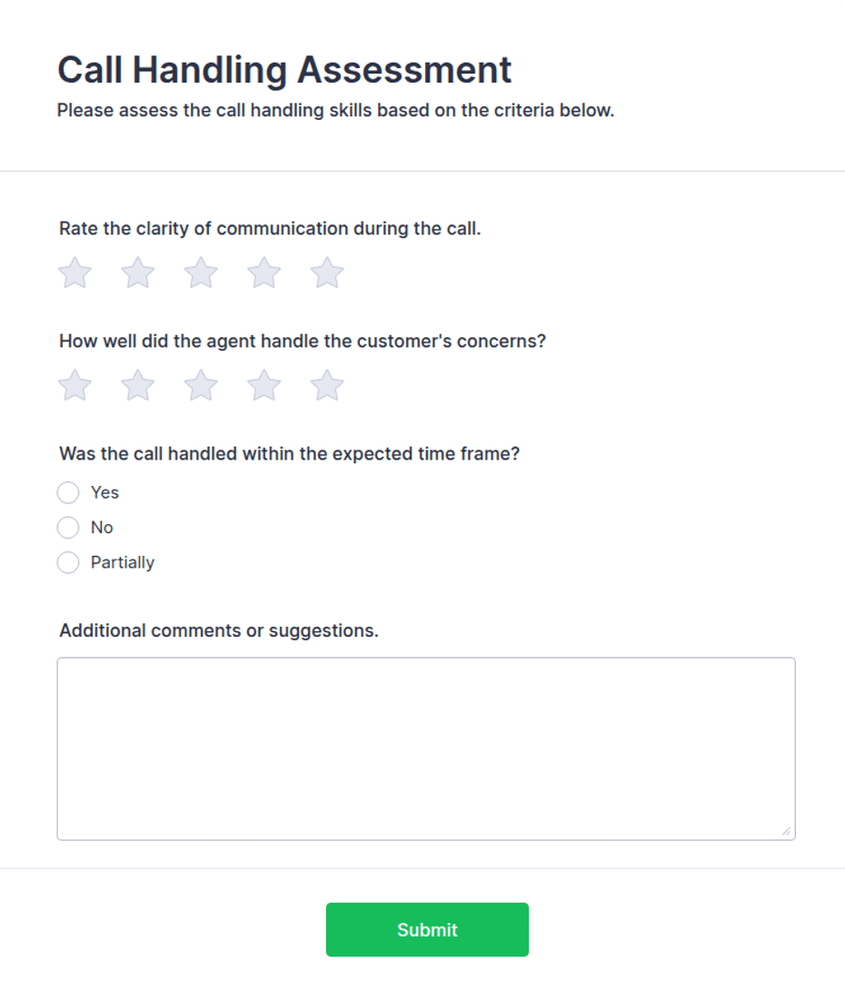 Call Handling Assessment Form Template | Jotform