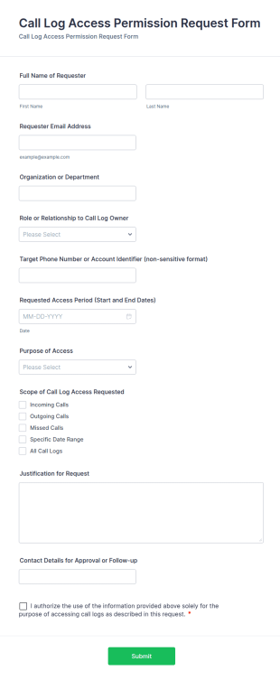 Call Log Access Permission Request Form Template