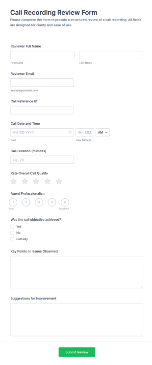 Call Recording Review Form Template
