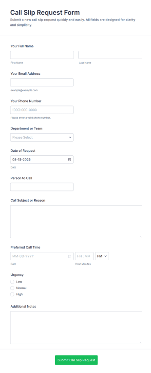 Call Slip Request Form Template