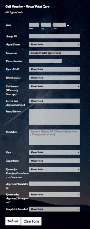 Call Tracker Team Point Zero 26 Form Template