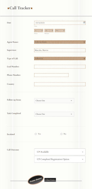 Call Tracker Form Template