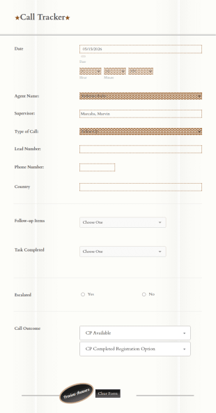 Call Tracker Form Template