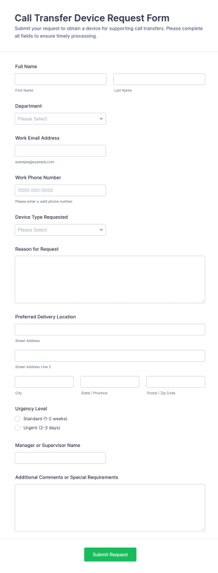 Call Transfer Device Request Form Template