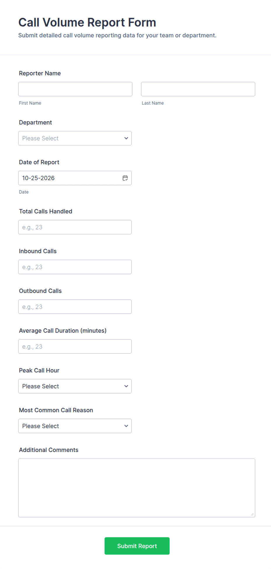 Call Volume Report Form Template | Jotform