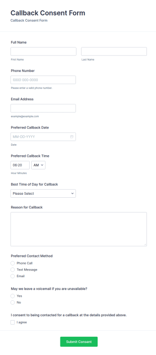 Callback Consent Form Template
