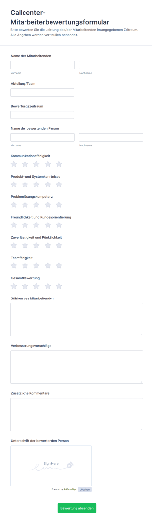 Callcenter Mitarbeiterbewertungsformular
