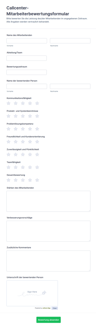 Callcenter Mitarbeiterbewertungsformular