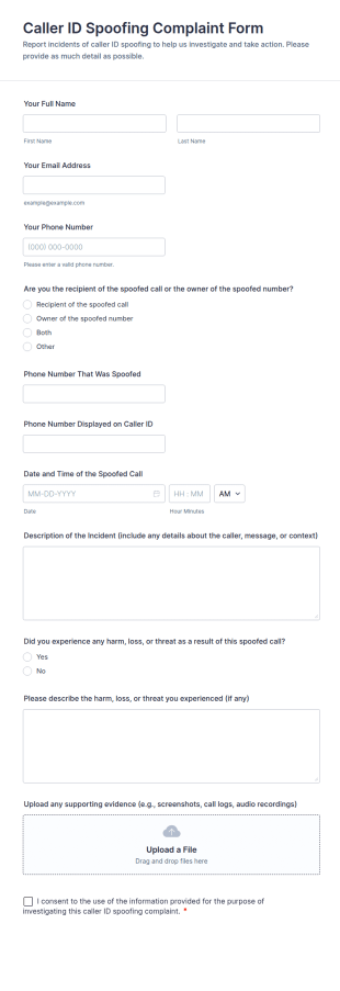 Caller ID Spoofing Complaint Form Template