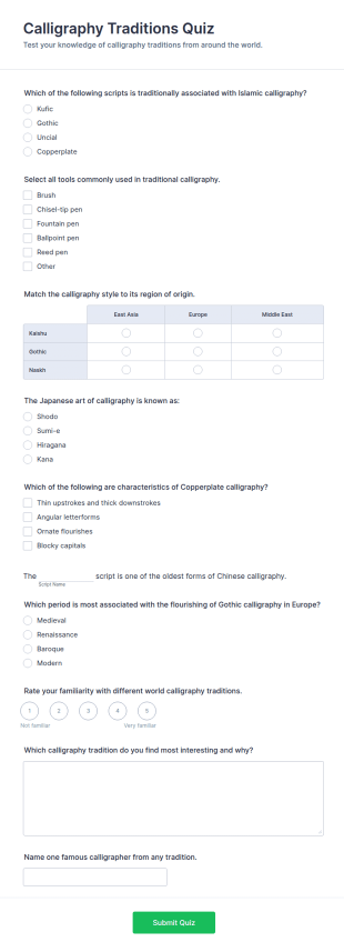 Calligraphy Traditions Quiz Form Template