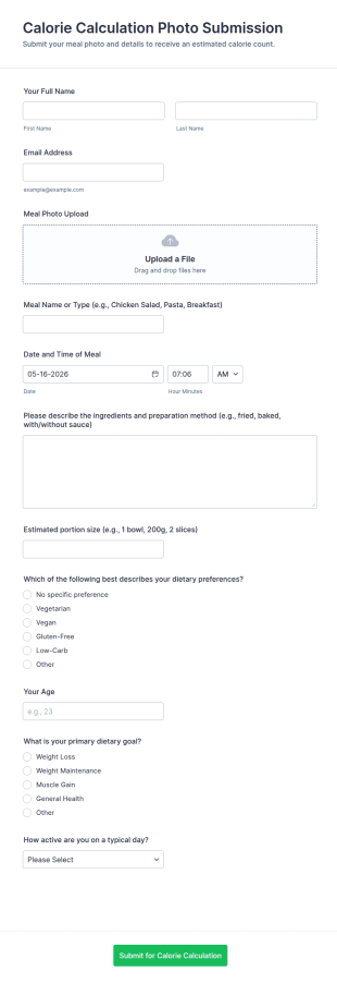 Calorie Calculation Photo Submission Form Template