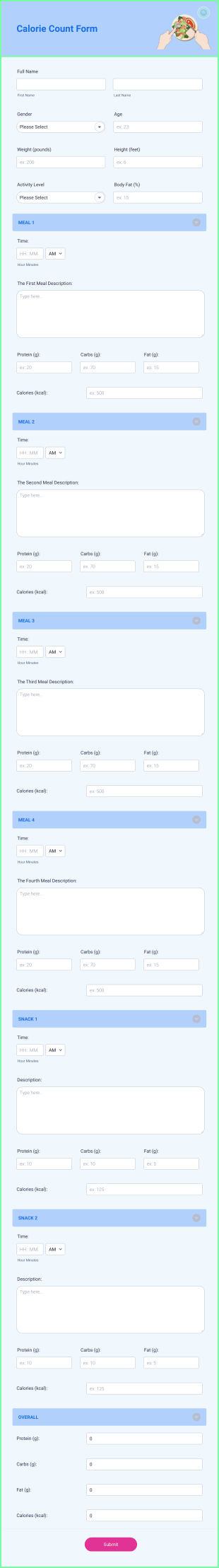 Calorie Count Form Template