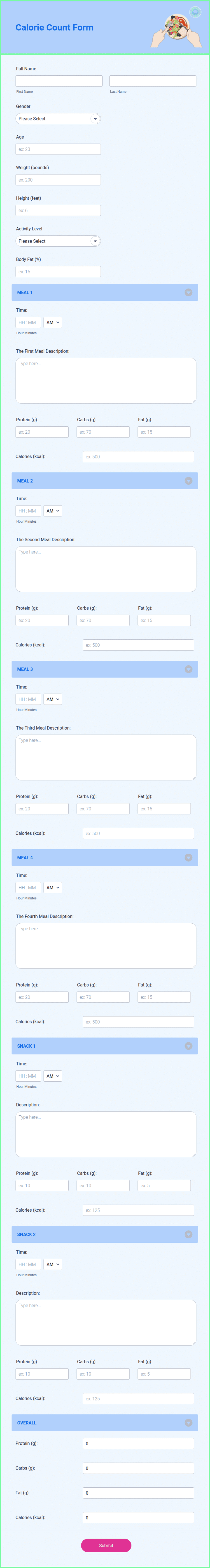 Calorie Count Form Template | Jotform