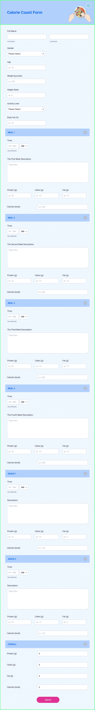 Calorie Count Form Template