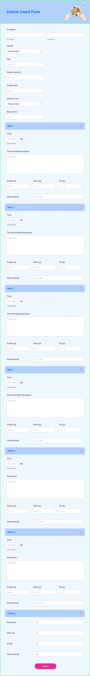 Calorie Count Form Template