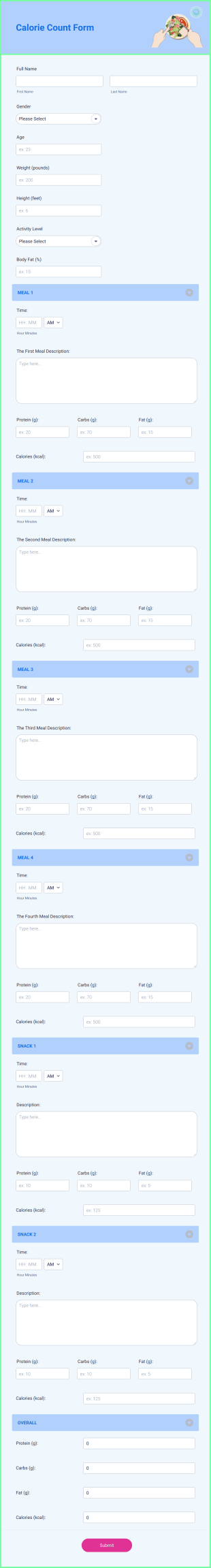 Calorie Count Form Template