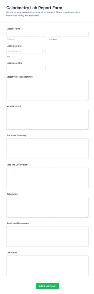 Calorimetry Lab Report Form Template
