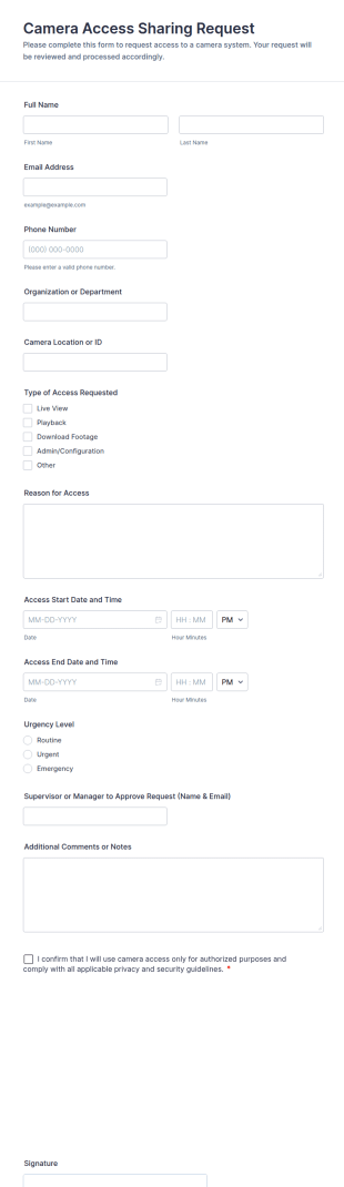 Camera Access Sharing Request Form Template