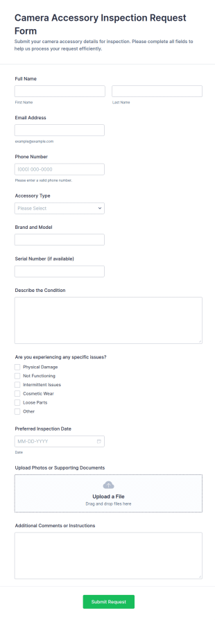 Camera Accessory Inspection Request Form Template