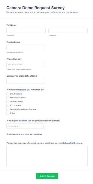 Camera Demo Request Survey Form Template