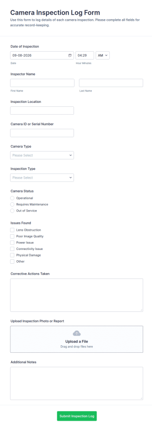 Camera Inspection Log Form Template