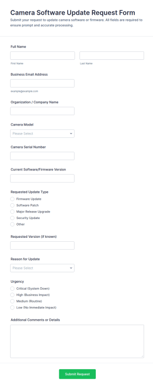 Camera Software Update Request Form Template